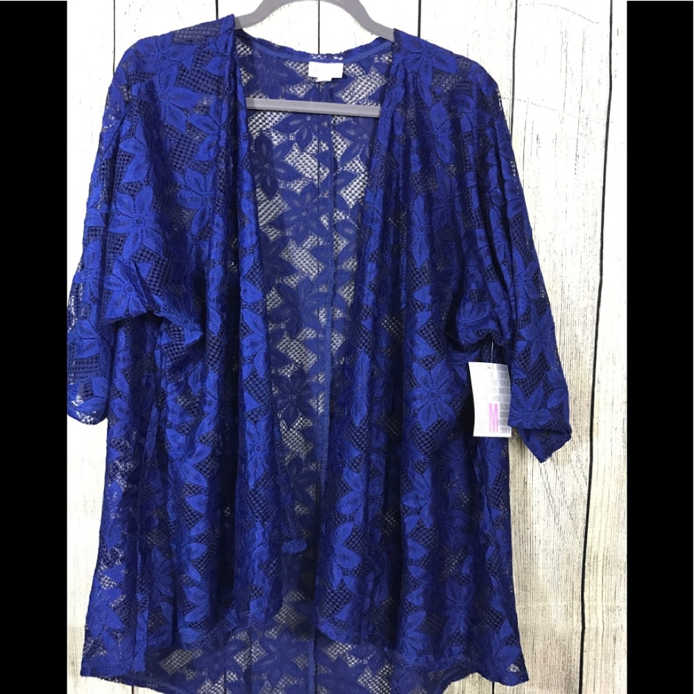 LuLaRoe Lindsay blue sheer lace cardigan cover